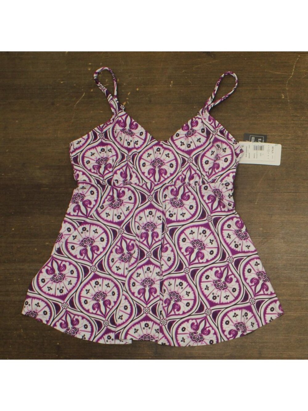 Swim Solutions Tiletale V-Neck Tankini Top 806834 Magenta Purple Multi 14